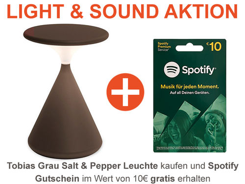 Tobias Grau Salt & Pepper Akku-Tischleuchte dark -  Light&Sound - inkl. Spotify Gutschein - LP00-3