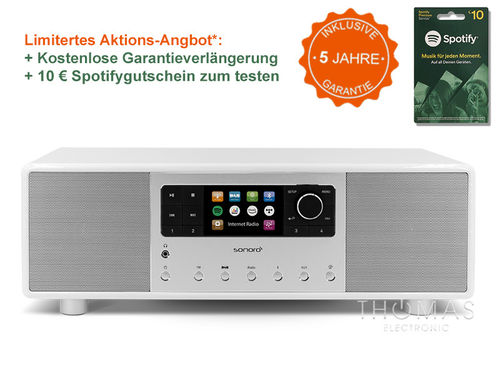 Sonoro Primus weiss glänzend - Alu Silber - Edition 5 Jahre Garantie - Stereo Audiosystem